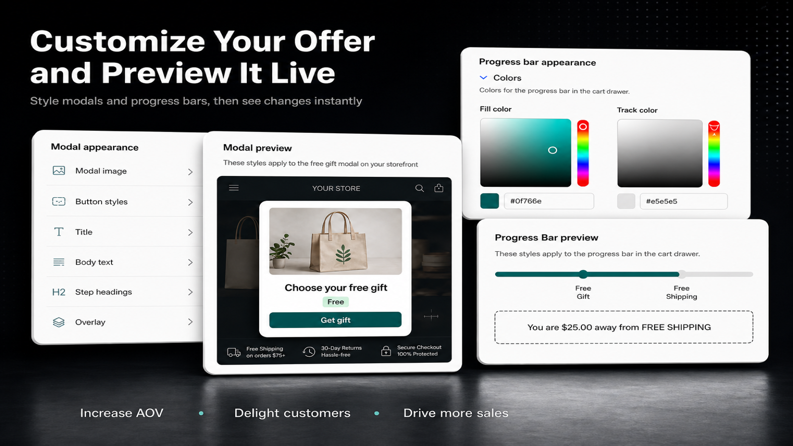 Customize offer modals and progress bars with live preview